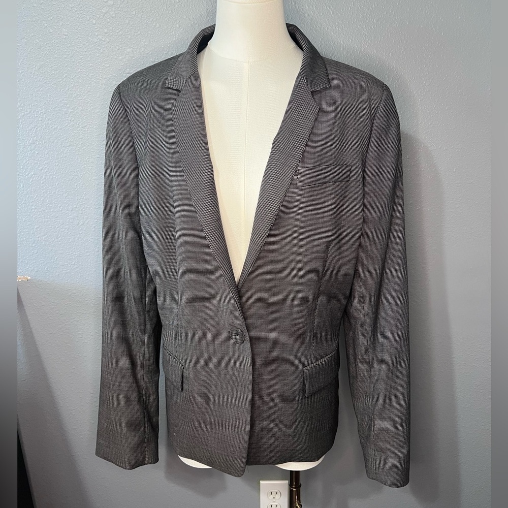 Lafayette 148 New York Wmns Black/White Checkered/Plaid like Blazer Sz 16 Wool